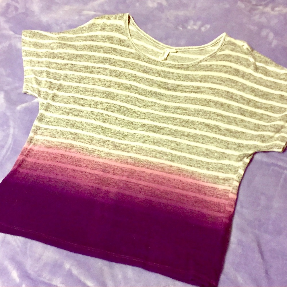 🍌 HangTen Super Soft Gray Purple Ombré Stripe Top